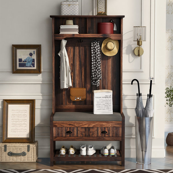 Red Barrel Studio® Hall Tree With 4 Hooks And Hinged Lid, Coat Hanger Hall Tree with Bench and